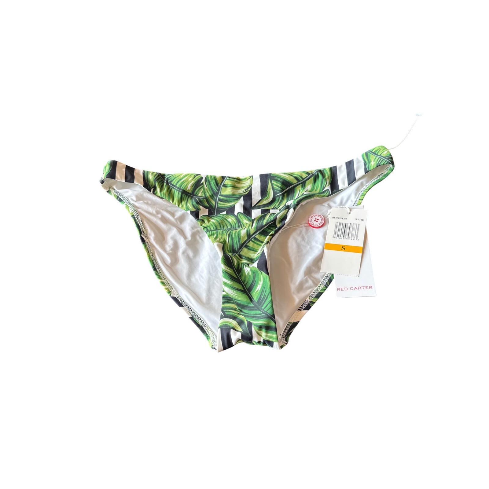 Red Carter Tropical Palm Leaf Striped Bikini Bottom White Green Sz Small Nwt